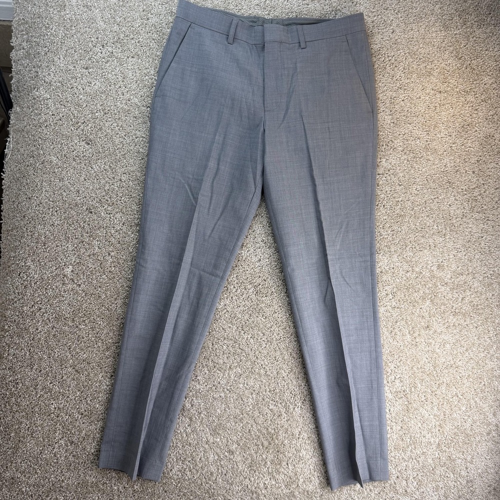 Express Dress Pants Mens 29x30 Gray Wool Blend Extra Slim Stretch Tapered Leg